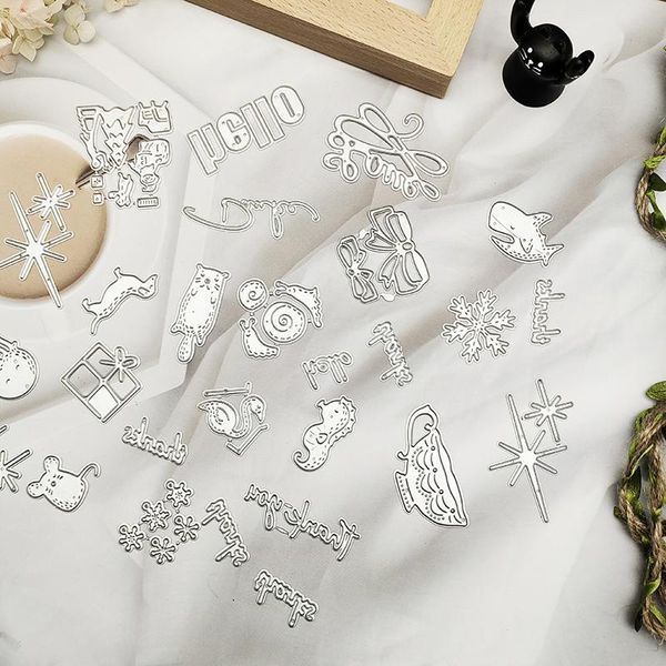 

dresses 2023 new randomly selected lucky bags small animals leaves letters flowers metal cutting dies for scrapbook mystery box stencils, White;black