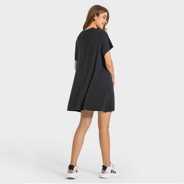 

lulus french round neck yoga clothes outdoor casual dresses skin friendly nake feeling t-shirt dress soft loose pleated skirts new style wea, Black;gray