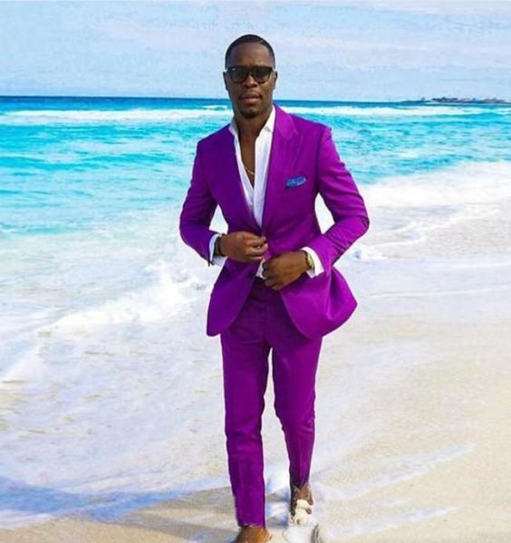 

purple slim fit mens suits peaked lapel one button wedding grooms tuxedos two pieces formal blazer custom made prom suit jacketp4537921, Black;gray