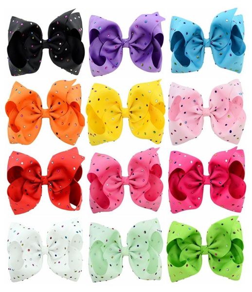 

12color 8 inch new children wave dots colorful rhinestone large ribbon bows with clip boutique bows diy hair accessorises 8185603285, Slivery;white