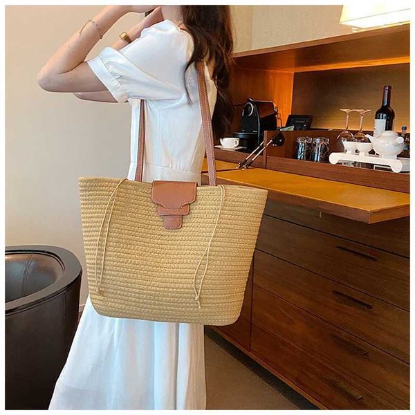 

evening bags summer popular straw knitted large capacity handheld women's bag with versatile style and contrast color one shoulder fore