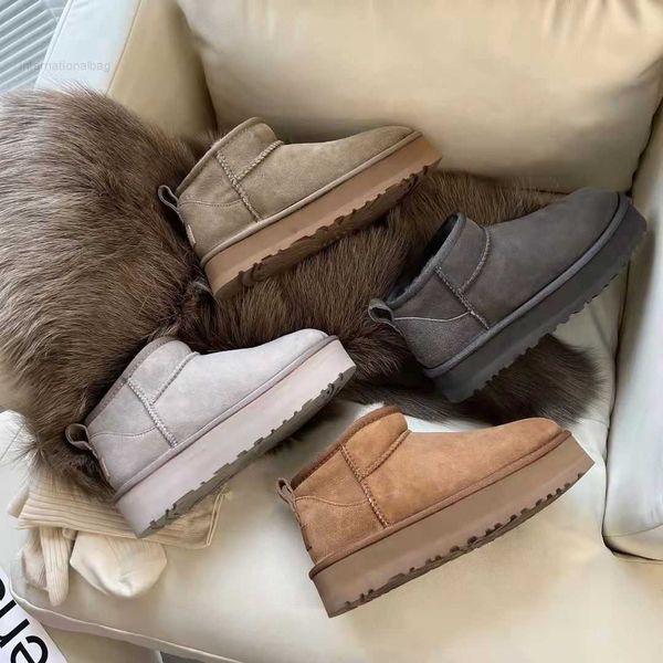 

boots ultra mini platform designer woman winter ankle australia snow thick bottom real leather warm fluffy booties with fur uggitys, Black