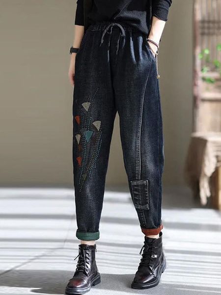 

jeans high waist boyfriend jeans women new arrival 2022 spring vintage style embroidery allmatch feamle casual denim pants d241, Blue