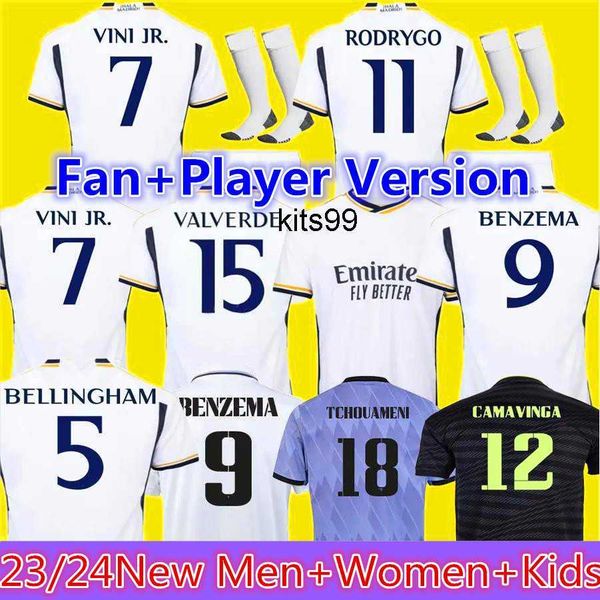 

23 24 fans player version soccer jerseys vini jr rodrgo bellingham 2023 2024 home football shirt camiseta de futbol men kids women uniform m, Black;yellow