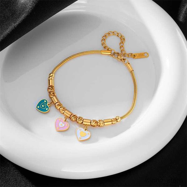 

charm bracelets stainless steel new fashion fine jewelry carved beads spray paint color love heart charm thick chain bracelets for women r23, Golden;silver