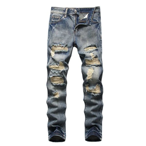 

new fashion retro hole jeans men pants cotton denim trouser male plus size jeans dropshipping, Blue