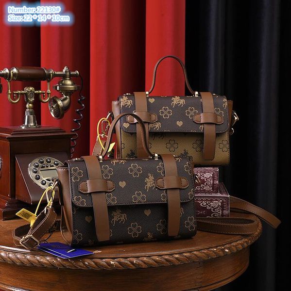 

Factory wholesale brand ladies shoulder bags 2 colors flip belt fashion handbag thickened printed leather Cambridge bag multi-layered retro backpack, Coffee-22130#