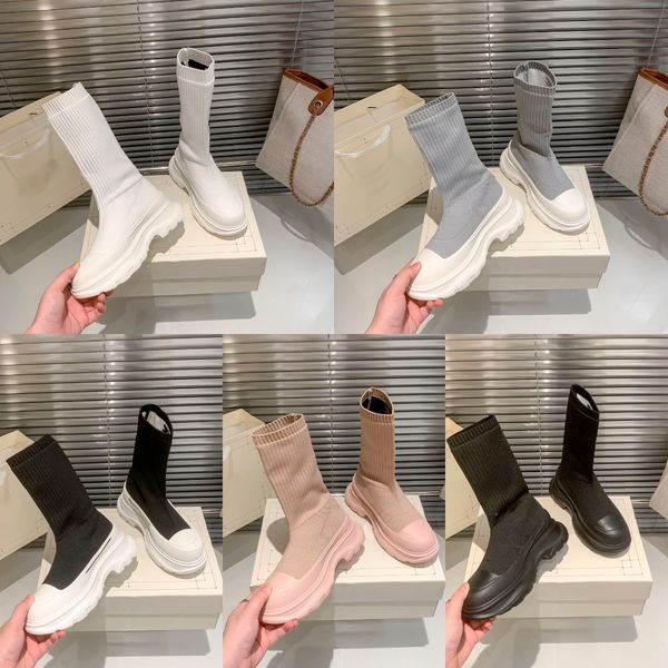 

designer boots women knitted elastic short boots martin boots fashion boots 5 colours available letters thick bottom sock boots one piece bo, Black