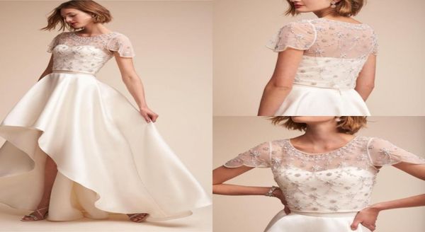 

2019 bhldn wedding jacket jewel neck beads rhinestone appliques short sleeves lace wrap custom made bridal jacket for wedding dres9937355, White