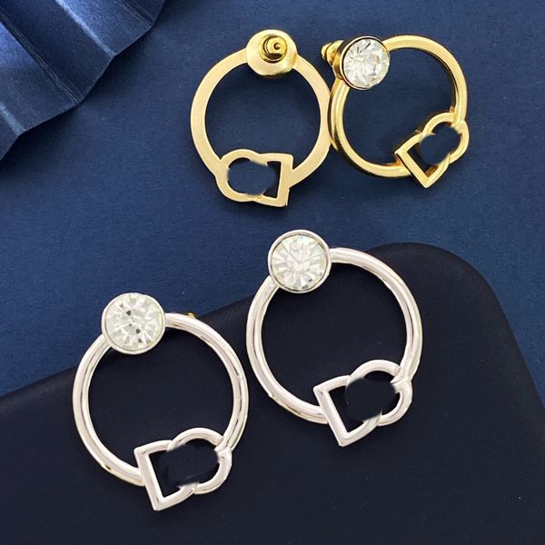 

circled earrings female d letter round diamond studs european and american style simple earrings women&girls wedding birthday designer jewel, Golden;silver