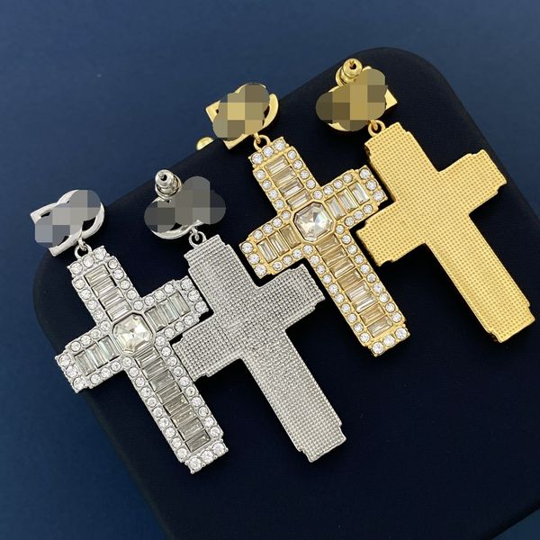 

cross letter design with diamond inlay stud earrings 18k gold plated women&girls valentines mothers day wedding birthday designer jewelry gi, Golden;silver