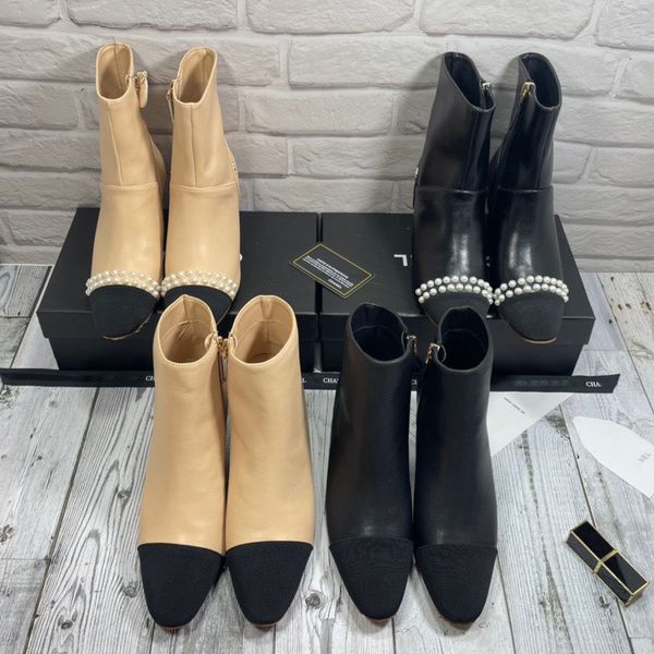 

designer bootsoriginal quality patent leather calfskin tall boots fashion winter new spliced thick heel leather and fleece high heel ankle b, Black