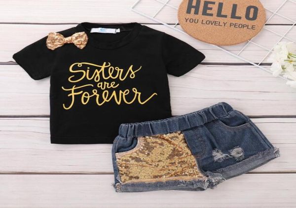 

summer toddler kid baby girl outfits clothes set short sleeve denim pants2785036, White