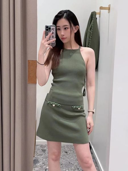 

new -aje embroidered grass decoration sleeveless strap knitted solid color underlay tank for women, White