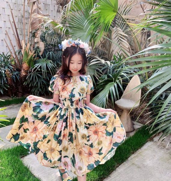 

2021 baby girls dresses summer children floral dress sleeveless kids dress for girls butterfly girls clothes2760301, Red;yellow