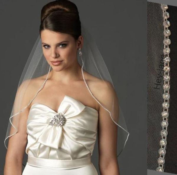 

one layer wedding bridal veil white ivory elbow length crystal beaded with comb real picture8596199, Black
