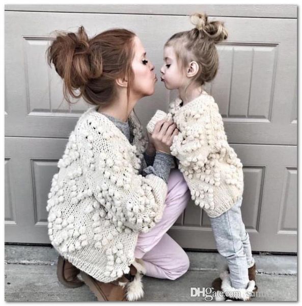 

kids cardigan girls love heart pompom applique princess outwear children knit sweater cardigan mother and daughter matching outfit4563439, Blue