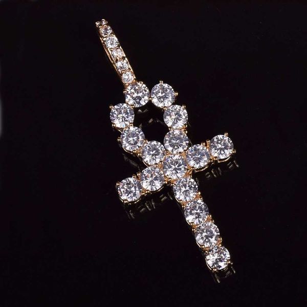 

pendant necklaces ankh cross gold color hip hop jewelry 230621, Silver