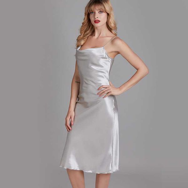 

imitation silk nightshirts satin spaghetti strap chemises nightgown sleepwear dress slim pajamas for women clothes ui1u, Black;red