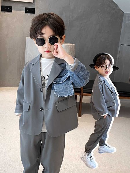 

suits boy's suit two pieces spring 2022 children toddler fashionable autumn clothes small suit cool handsome fashionable stylehkd230704, Black