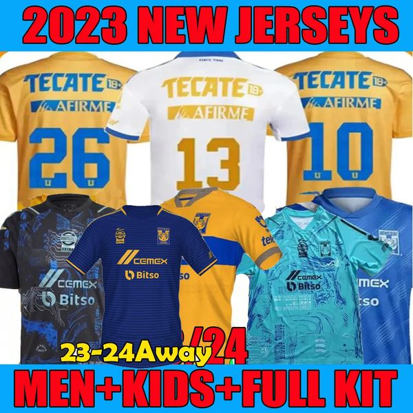 

23 24 tigres uanl soccer jerseys liga mx 7 stars 2023 2024 home away third gk thauvin gignac nico lopez vargas champions edition men kids ki, Black;yellow
