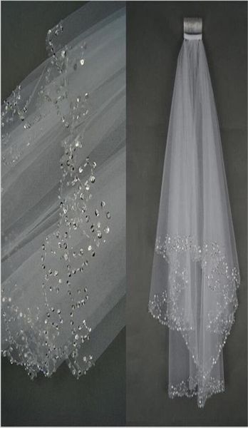 

fashion wedding veils 2layer wedding bridal veils handmade beaded crescent edge bridal accessories veil white and ivory color3352327, Black