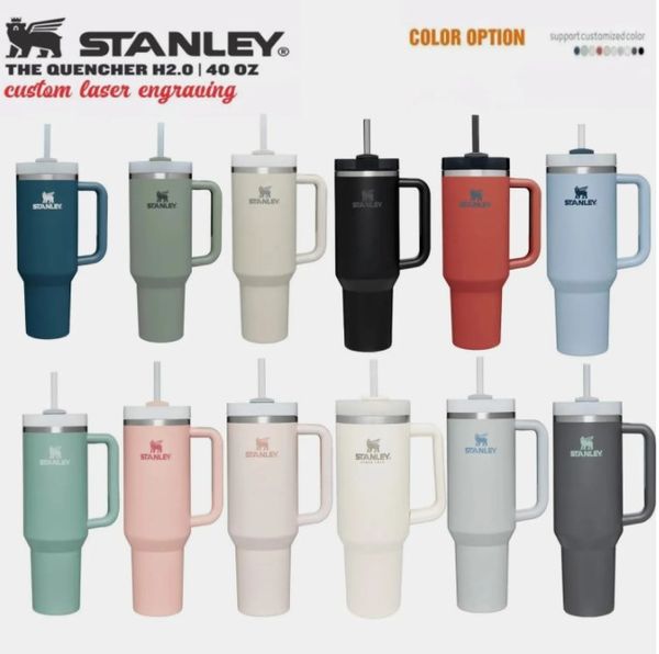 

40 oz stanley with silver logo tumblers sublimation quencher h2.0 flowstate large capacity travel cup stainless steel car vacuum insulated d