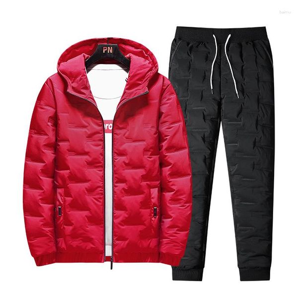

men's tracksuits winter warm men down jacket set tracksuit jackets suit windproof coat sweatshirt sweatpant 2 pieces fashion streetwear, Gray
