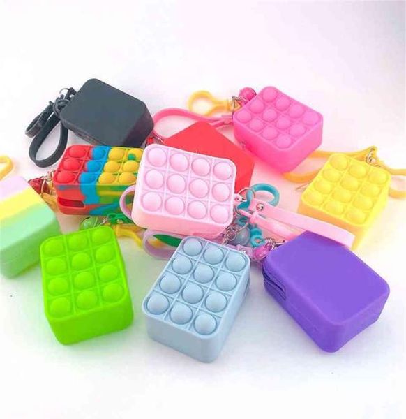 

kids boys girls mini bubbles popper bag sensory rubber silicone purses key ring push pop bubble puzzle cases wallet coin bags keychai4820632