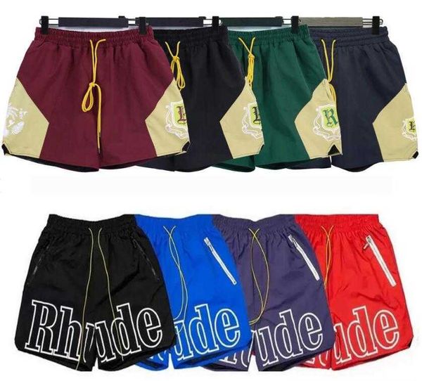 

rhude mens shorts athletic casual mesh short men womens classic beach fashion designer street hip hop blue green and red cortez cargo size s, White;black