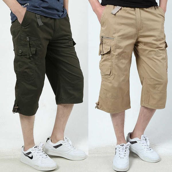 

capris summer multi pocket men's loose size wide leg work shorts, White;black
