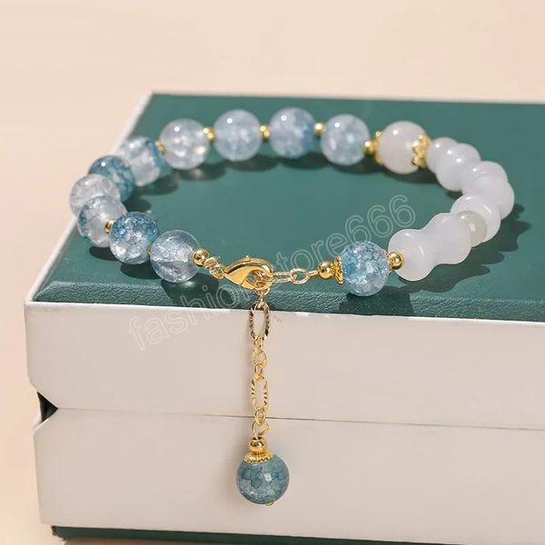 

natural blue popcorn crystal ice green jade bamboo beads chain adjustable bracelet women fashion sweet style crystal jewelry, Golden;silver