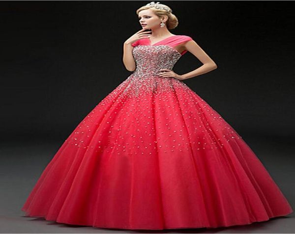 

sweet 16 dress watermelon beading sequins quinceanera dresses ball gown straps vestido de festa laceup long tulle formal prom gow5331363, Blue;red