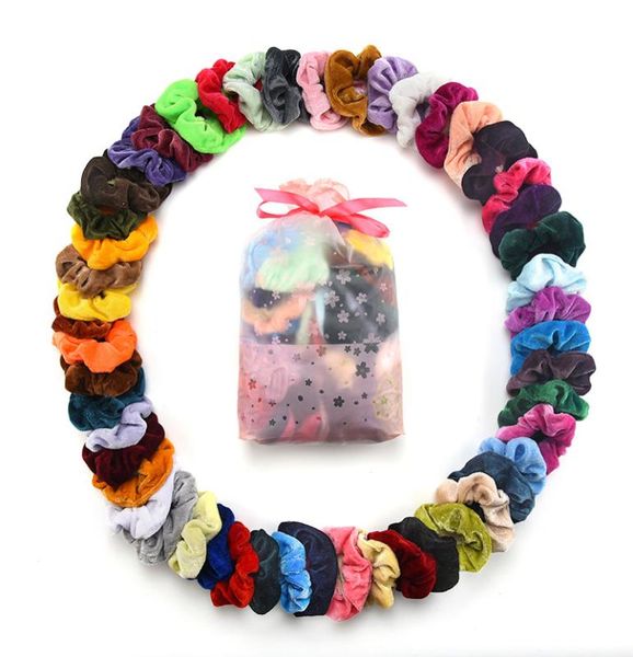 

50colors solid girls velvet elastic hair scrunchie scrunchy head band ponytail hairbands rope5719553, Slivery;white