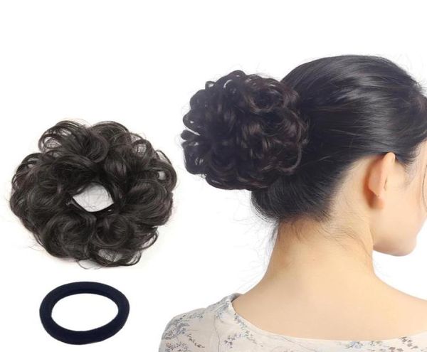 

curly wavy updo hair bun extensions donut scrunchy curly hairpieces natural for women kids ponytail chignons5617474, Black