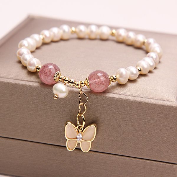 

pearl butterfly bracelet fashion street women design bracelet hand chain for women accessories jewelry gift, Black