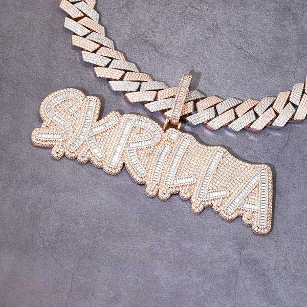 

customized solid jewelry s925 silver rose gold plated d/vvs round baguette moissanite passed tester cuban name/letter pendant