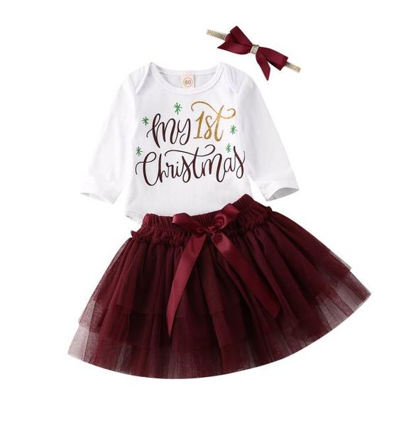 

newborn baby girl my first christmas long sleeve romper tutu skirt headband infant girls 3pcs xmas outfits clothing set 018m 10219330289, White