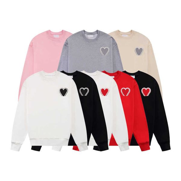 

amis designer mens autumn embroidery hoodie high street women sweatshirts red heart set head lapel letters love long sleeve couples bring to, Black