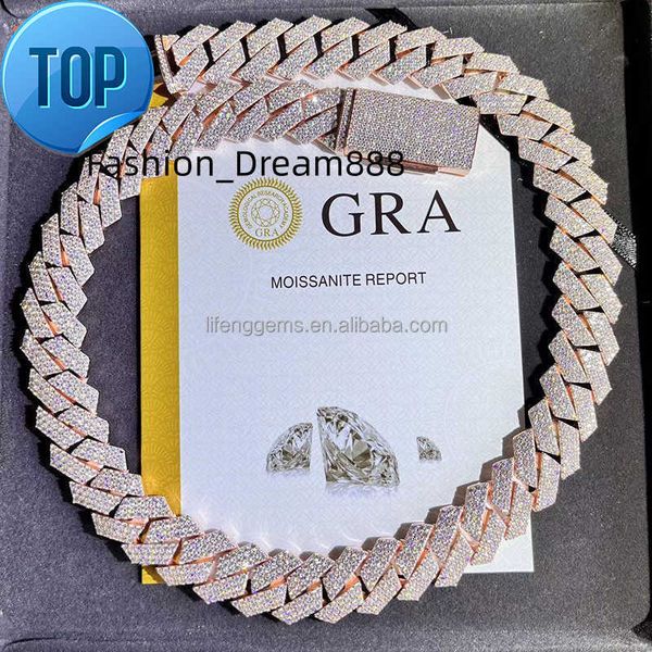 

customization hip hop cuban link necklace white gold plated iced out moissanite diamond cuban chain, Silver