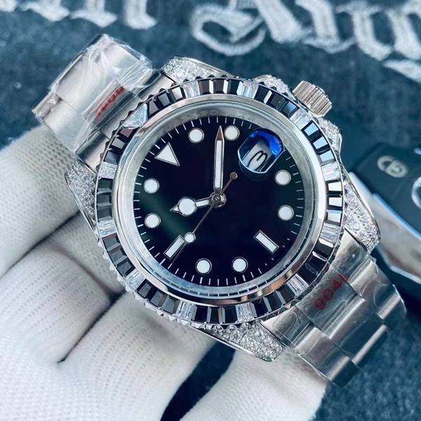 

with diamond luxury mens watch submarine 40mm automatic machine 904l stainless steel sapphire luminous watch waterproof montre de luxe dhgat, Slivery;brown
