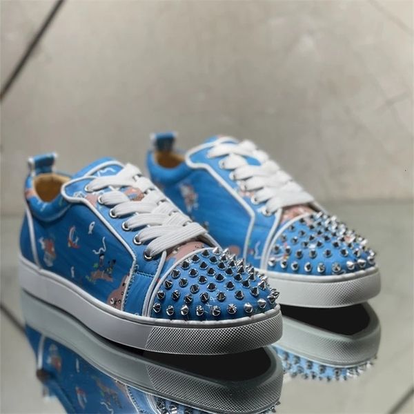 

dress shoes luxury designer blue animal print low red bottoms rivets for men's casual flats loafer's summer spikes sneakers 230703, Black