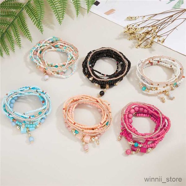 

charm bracelets fashion beads stone combination set bracelet for women hand made charm square beads elastic rope bracelets r230704, Golden;silver