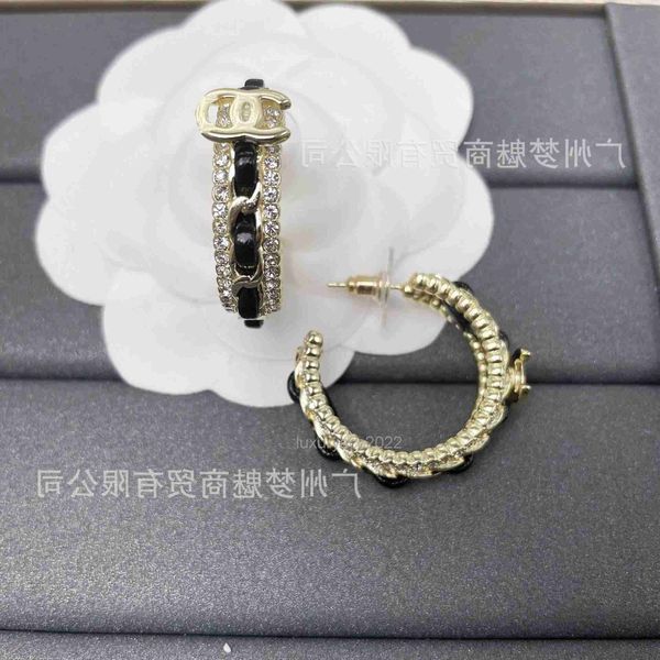 

women earrings jewelry c new style letter leather rope for women's versatile personalized full diamond woven rope small fragrant style, Golden