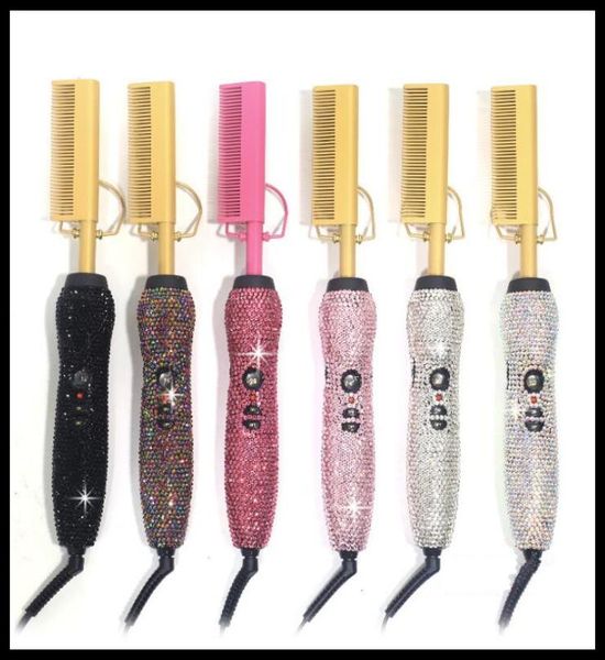 

stock crystal comb wet dry hair curler iron electric straightener environmentally friendly titanium alloy hair curler 9337056, Black