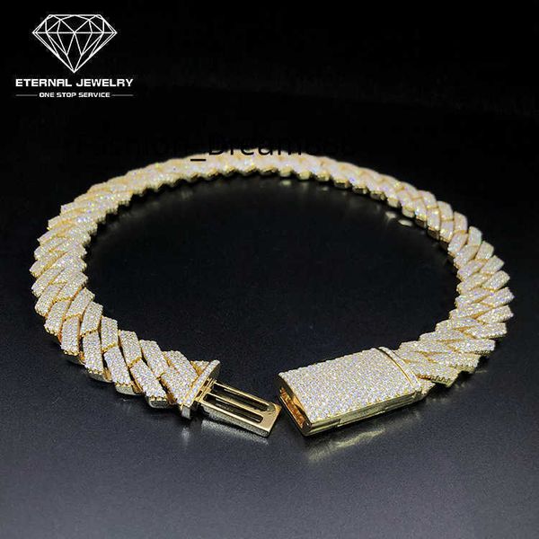 

factory custom men hip hop iced out 18inch solid s925 10k 14k 18k gold yellow 10mm moissanite diamond cuban chain link necklace, Silver
