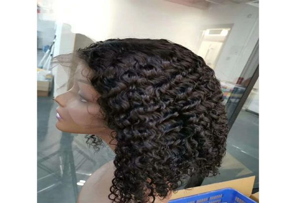 

malaysian virgin hair human hair lace front wigs bob wig 13x4 size deep wave kinky curly natural color yirubeauty 1216inch2184360, Black;brown