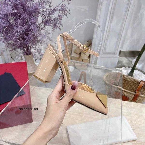 

heel casual women fashion leather high valentinoly metal buckle letter wedding party business dress flat shoes shoes 022, Black