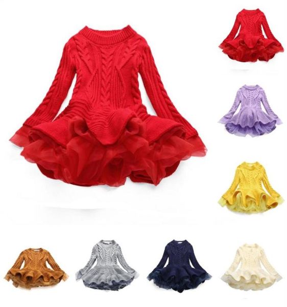 

baby girls knit sweater dresses kids tutu dress autumn winter thick warm princess jumper pullover dress312k8883499, Red;yellow