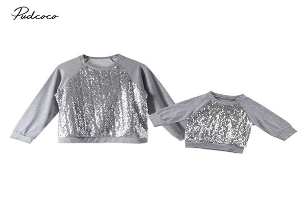 

family matching outfits mother and daughter women newborn baby girls sequins long sleeve tshirt blouse sweatshirt clothes6755295, Blue